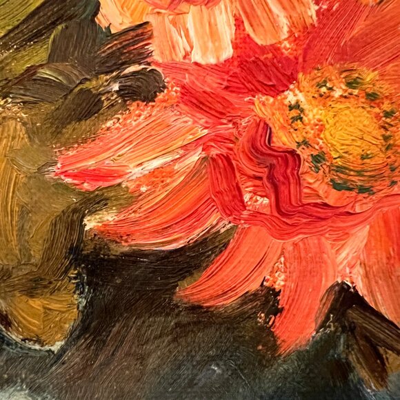 Vintage Unsigned Painting - Flowers in Vase - Acrylic on Canvas Board - 14x18" - Picture 4 of 6